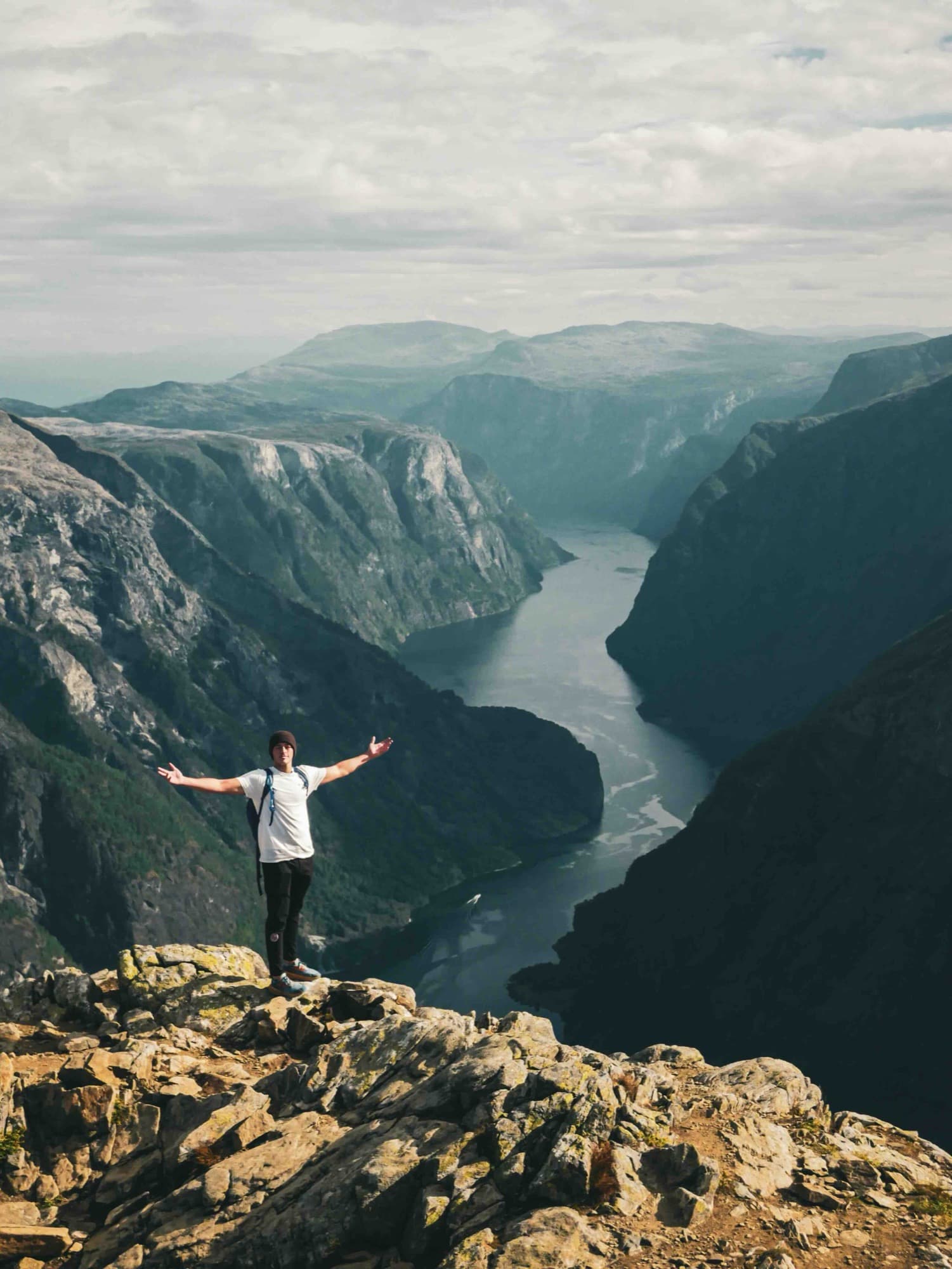 Misty mountain valleys in Norwegian fjords