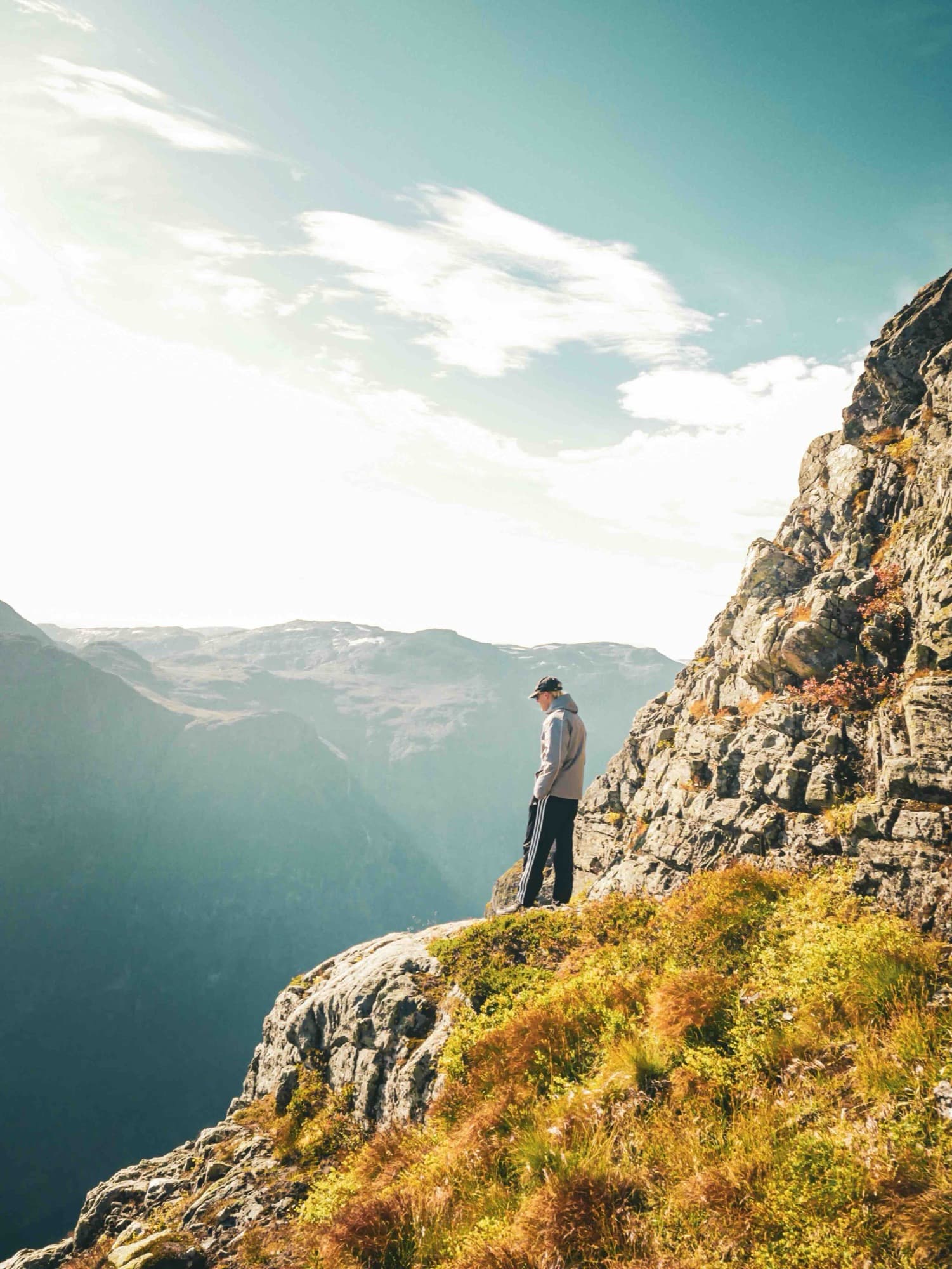 Norwegian fjord landscape with steep cliffs